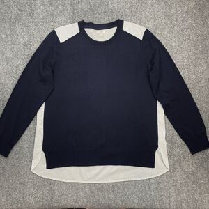 J Crew Sweater Shirt Womens XL Mixed Media Merino Wool Blend Navy / Gray Stripe